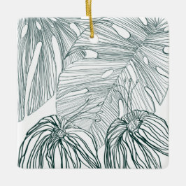 dunkelgrüne und aquamarine Monstera-Blätter & Lili Keramikornament