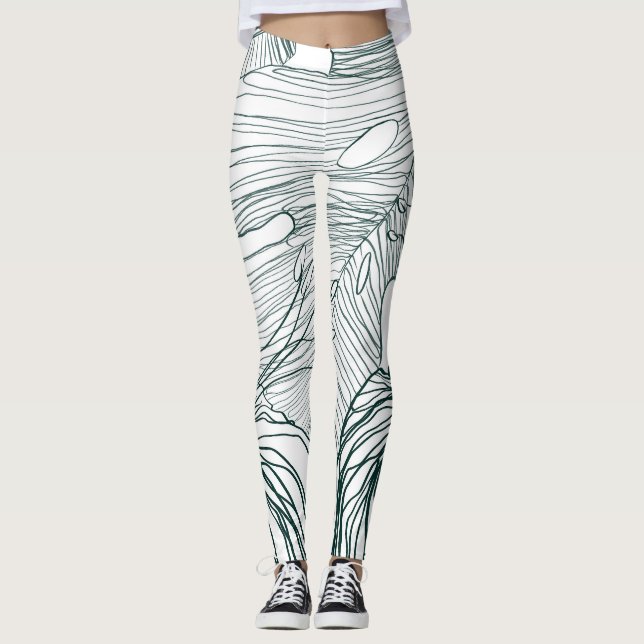 dunkelgrüne und aquamarine Monstera-Blätter & Lili Leggings (Vorderseite)