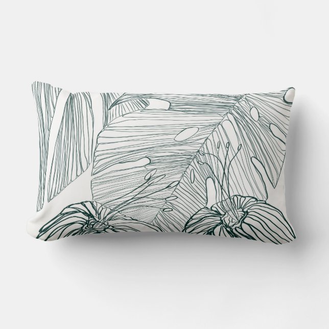 dunkelgrüne und aquamarine Monstera-Blätter & Lili Lendenkissen (Vorderseite)