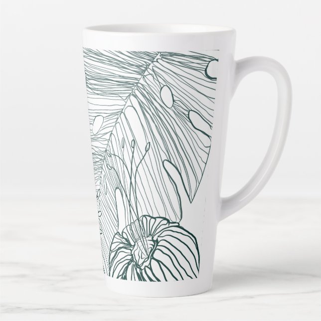 dunkelgrüne und aquamarine Monstera-Blätter & Lili Milchtasse (Rechts)