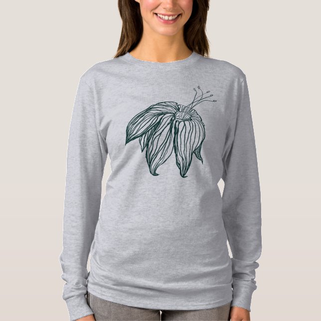 dunkelgrüne und aquamarine Monstera-Blätter & Lili T-Shirt (Vorderseite)