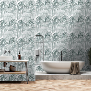 dunkelgrüne und aquamarine Monstera-Blätter & Lili Tapete