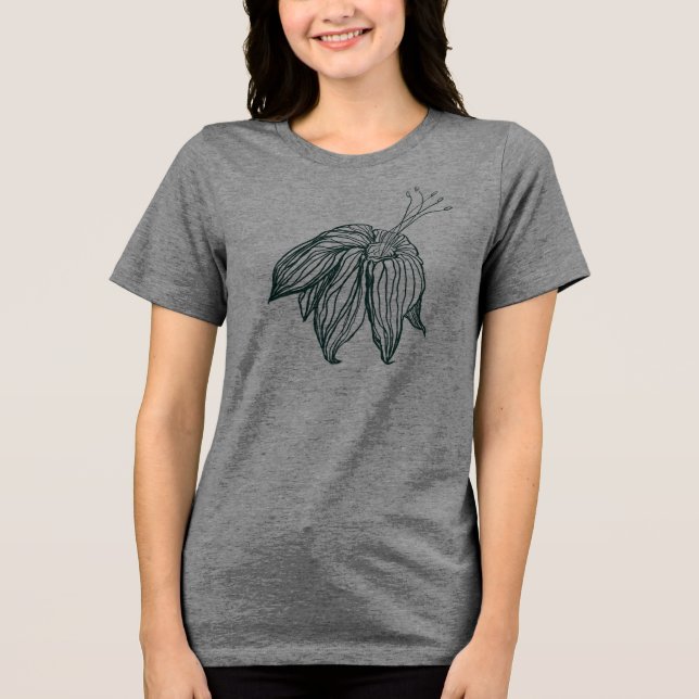 dunkelgrüne und aquamarine Monstera-Blätter & Lili Tri-Blend Shirt (Vorderseite)