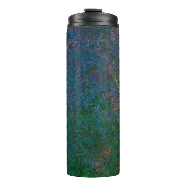 Dunkelgrüne und blaue Alkoholtinte Abstrakt Thermosbecher (Vorderseite)