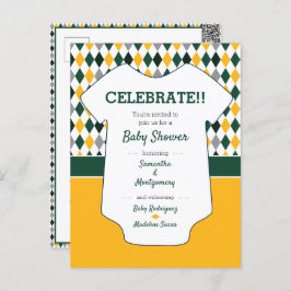 Dunkelgrüne und gelbe Raute Muster Kinderdusche Postkarte