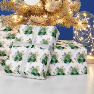 Dunkelgrüne und goldene elegante Blumen Geschenkpapier
