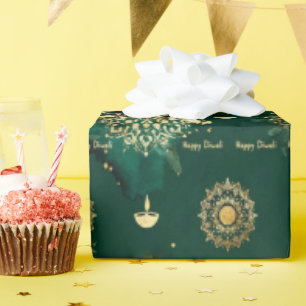 Dunkelgrüne und goldene Happy Diwali-Geschenkpapie Geschenkpapier
