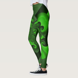 Dunkelgrüne und Limone Spiralwellen-Leggings Leggings