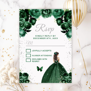 Dunkelgrüne und silberne braunhaarige Prinzessin RSVP Karte