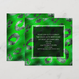 Dunkelgrüne und silberne Leopardenprint-Party-Einl Einladung