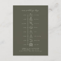 Dunkelgrüne und weiße Hochzeitszeitachse mit Symbo