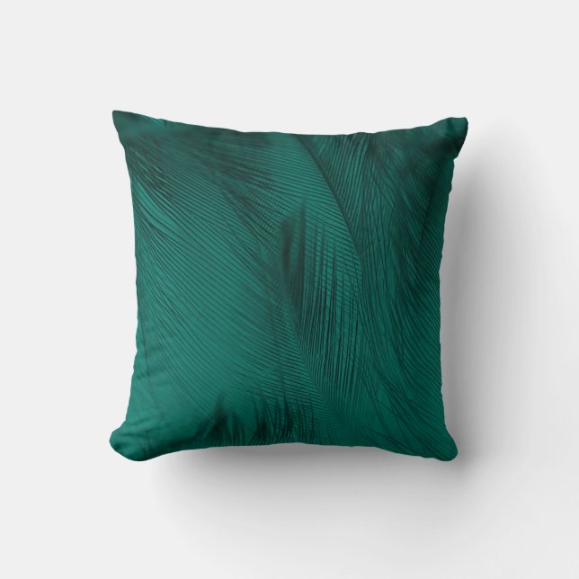 Dunkelgrüne Vintage Feather Textur Kissen (Vorderseite)