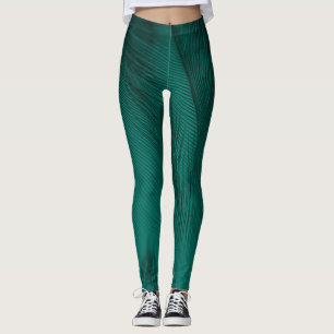 Dunkelgrüne Vintage Feather Textur Leggings