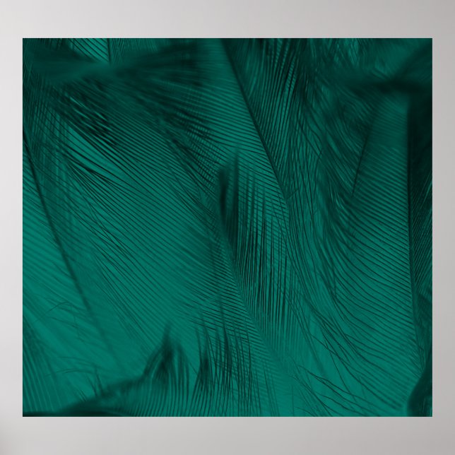 Dunkelgrüne Vintage Feather Textur Poster (Vorne)