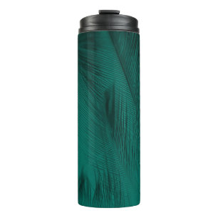 Dunkelgrüne Vintage Feather Textur Thermosbecher