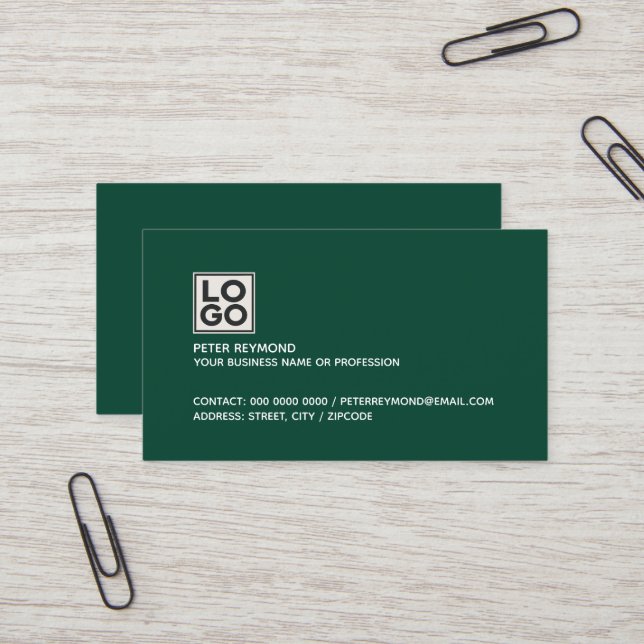 dunkelgrüne Visitenkarte mit Firmenlogo (Vorderseite/Rückseite Beispiel)