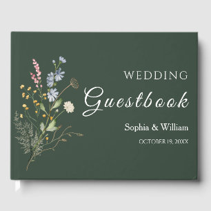 Dunkelgrüne Wasserfarbe Wildblume Thema Hochzeit Gästebuch