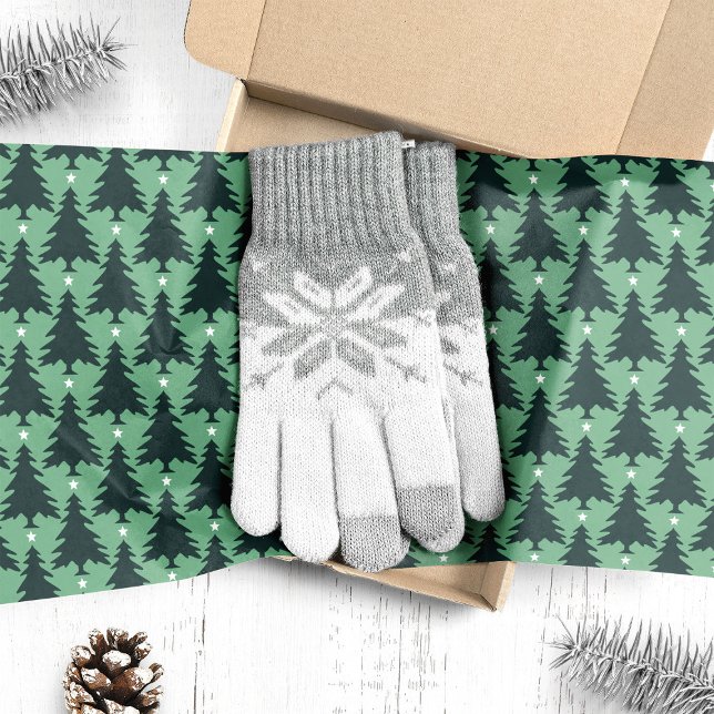 Dunkelgrüne Weihnachtsbaumen auf Grün Seidenpapier (Von Creator hochgeladen)