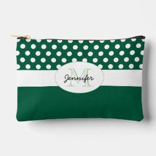 Dunkelgrüne weiße Tupfen Retro-Muster Monogramm Zubehörtasche