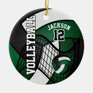 Dunkelgrüne, weiße und schwarze Volleyball-🏐 Keramikornament