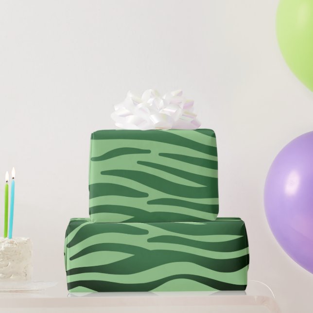 Dunkelgrüne Zebra-Streifen Geschenkpapier (Partygeschenke)