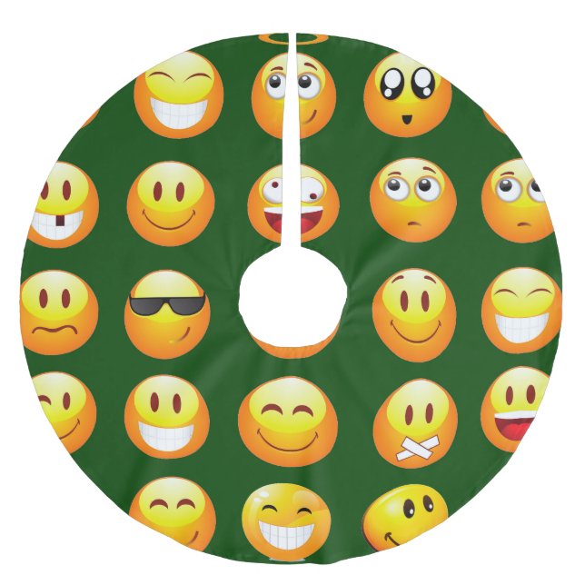 dunkelgrüner Emoji Weihnachtsbaumrock Polyester Weihnachtsbaumdecke (Vorderseite)
