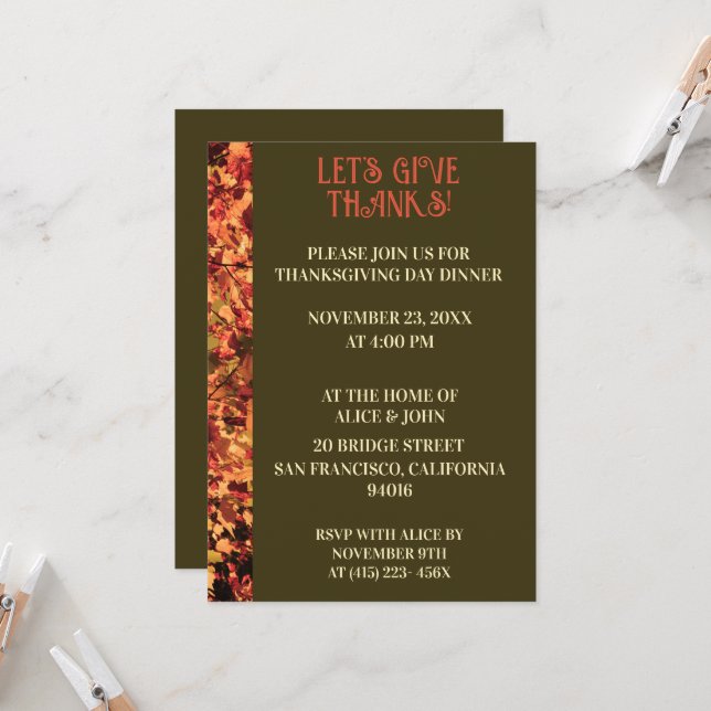 Dunkelgrüner Erntedank Abendessen Herbstfest Einladung (Vorderseite/Rückseite Beispiel)