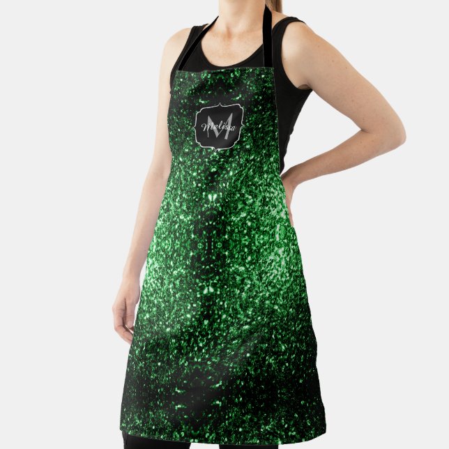 Dunkelgrüner falscher Glitter funkelt Monogramm Schürze (InSitu)