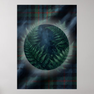 Dunkelgrüner Farn-Tartan Schottische Botanische Ku Poster