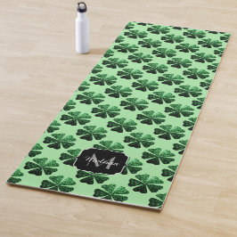 Dunkelgrüner Glitzer Funkeln Kleeblatt Monogram Yogamatte