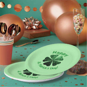 Dunkelgrüner Glitzer funkeln Kleeblatt St Patrick Pappteller