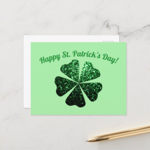 Dunkelgrüner Glitzer funkeln Kleeblatt St Patrick  Postkarte