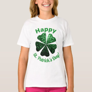 Dunkelgrüner Glitzer funkeln Kleeblatt St Patrick  T-Shirt