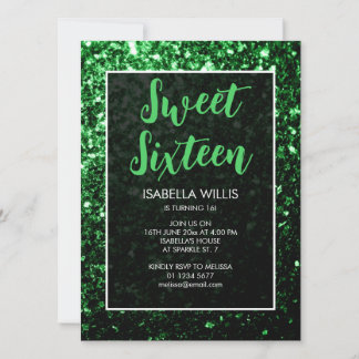 Dunkelgrüner Glitzer funkeln Sweet 16 elegante Sch Einladung