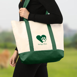 Dunkelgrüner Hund oder Katzenpfoten-Herz-Monogramm Tragetasche