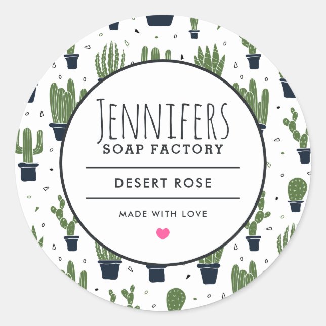 Dunkelgrüner Kaktus Wüstenmuster Kerzenseifenabhan Runder Aufkleber (Vorderseite)