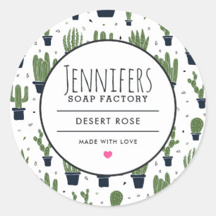 Dunkelgrüner Kaktus Wüstenmuster Kerzenseifenabhan Runder Aufkleber