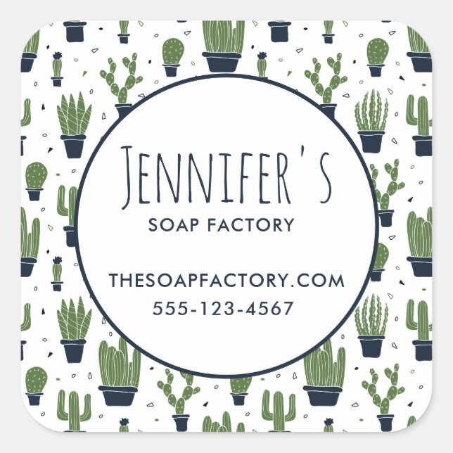 Dunkelgrüner Kaktus, Wüstenmuster Quadratischer Aufkleber (Vorderseite)
