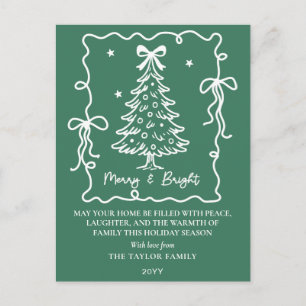 Dunkelgrüner Merry & Bright Weißer handgezeichnete Feiertagspostkarte