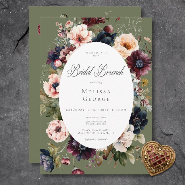 Dunkelgrüner Oval Blumenrahmen Bridal Brunch Einladung (Dark Green Oval Floral Frame Bridal Brunch Invitation)