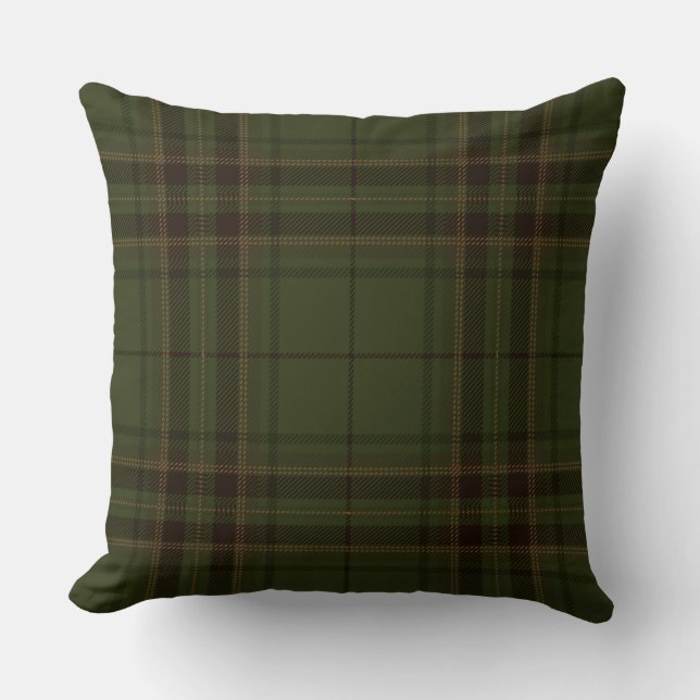 Dunkelgrüner schwarzer Brown schottischer Tartan Kissen (Vorderseite)