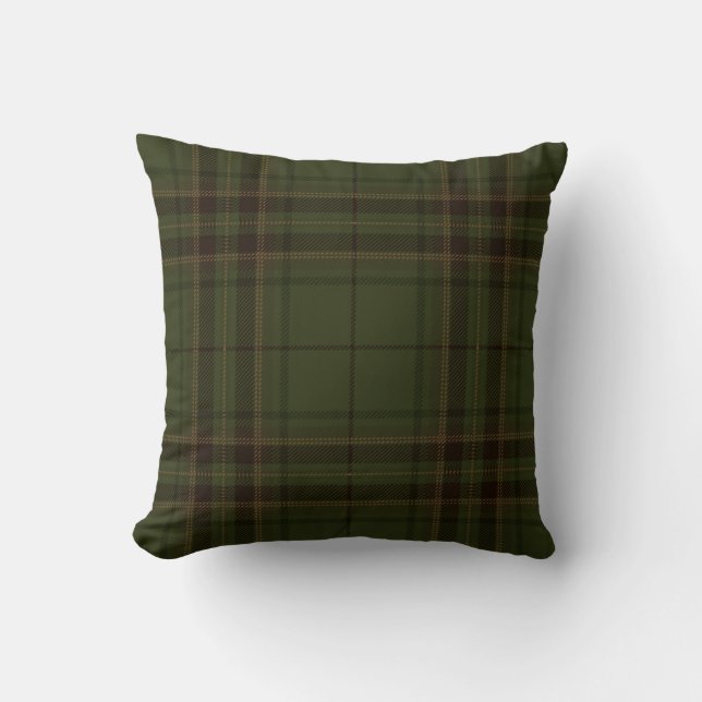 Dunkelgrüner schwarzer Tartan-kariertes Kissen (Vorderseite)