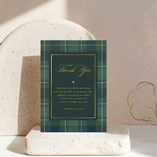 Dunkelgrüner Tartan-Polo-Karo-Vintage-Baby-Shower Dankeskarte
