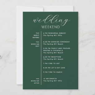 Dunkelgrüner Wald-Hochzeitswochenendplan Einladung