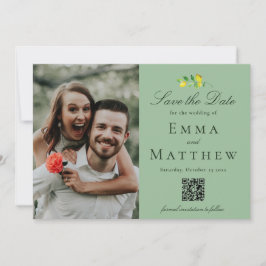 Dunkelgrüner Wasserfarben Minimaler Zitronenspiege Save The Date