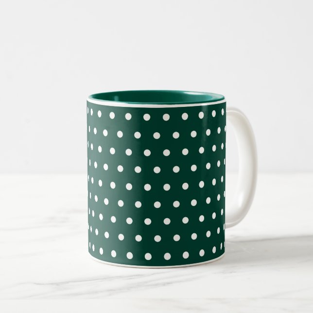 Dunkelgrüner weißer Polka Dots Clean einfache Mini Zweifarbige Tasse (VorderseiteRechts)