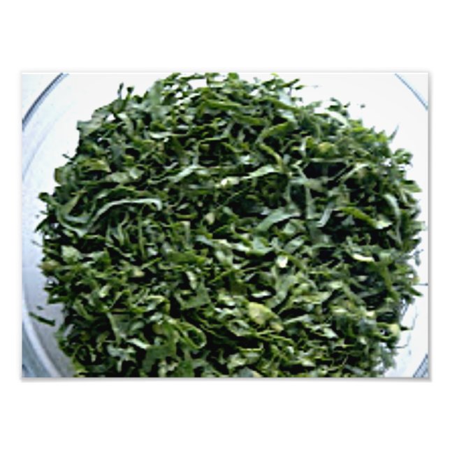 Dunkelgrünes Blattgemüse in Scheiben geschnittenes Fotodruck (Vorne)