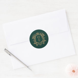 Dunkelgrünes botanisches Wappen mit individuellem  Runder Aufkleber