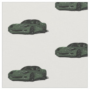 Dunkelgrünes C6 Corvette Handgezeichnetes Sketch-G Stoff
