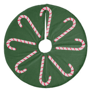 Dunkelgrünes Candy Cane Tree Skirt Fleece Weihnachtsbaumdecke